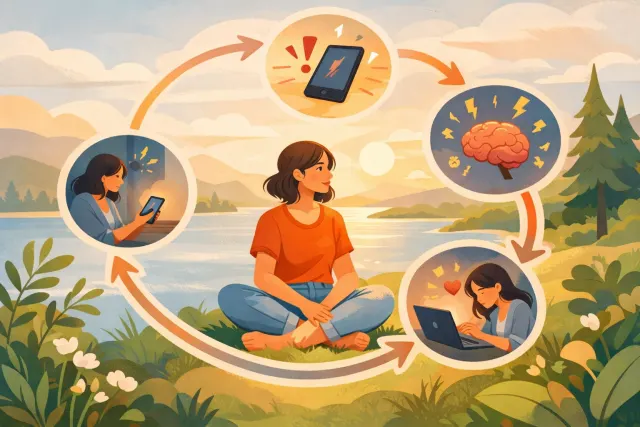 Abstract illustration of anxiety loops and self-reinforcing worry cycles