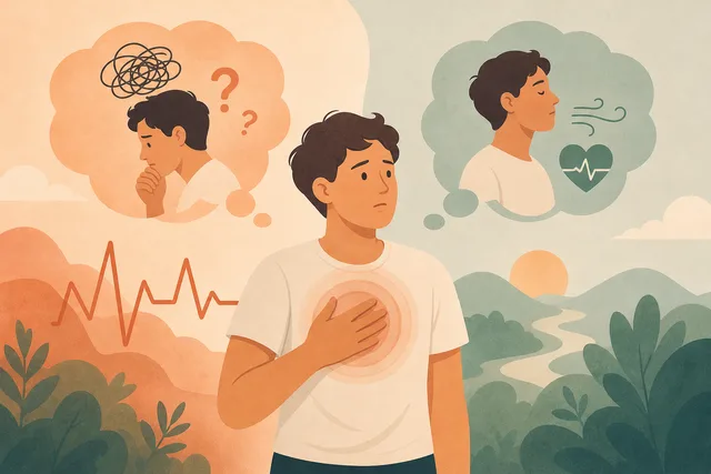 Ilustrație a senzației de apăsare în piept cauzată de anxietate și a conexiunii minte-corp