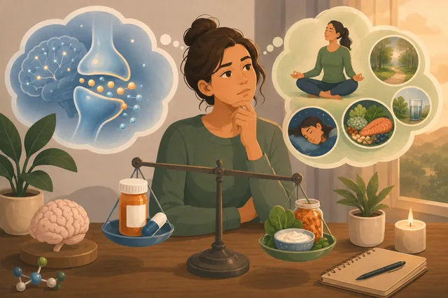 Illustration representing the GABA system and informed decision-making about gabapentin for anxiety