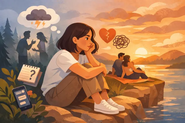 Illustration of relationship anxiety patterns and emotional over-analysis