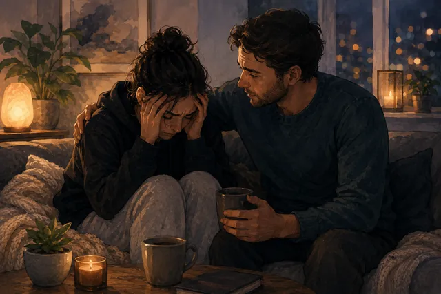 Illustration of supporting a partner or friend through anxiety