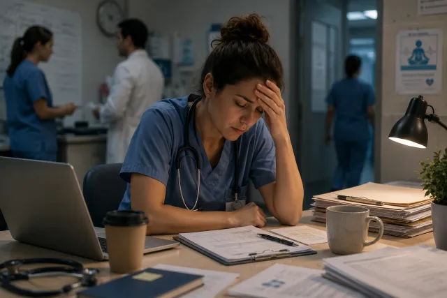 Illustration representing post-shift activation and clinician anxiety